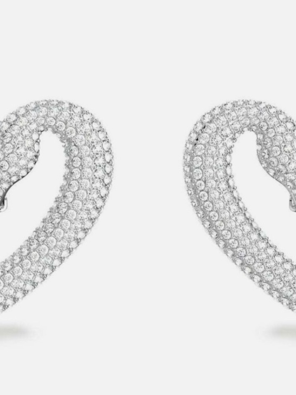 Swarovski "una" Rhodium plates Crystal Heart Hoop Earrings swans.. clip on - Picture 3 of 5